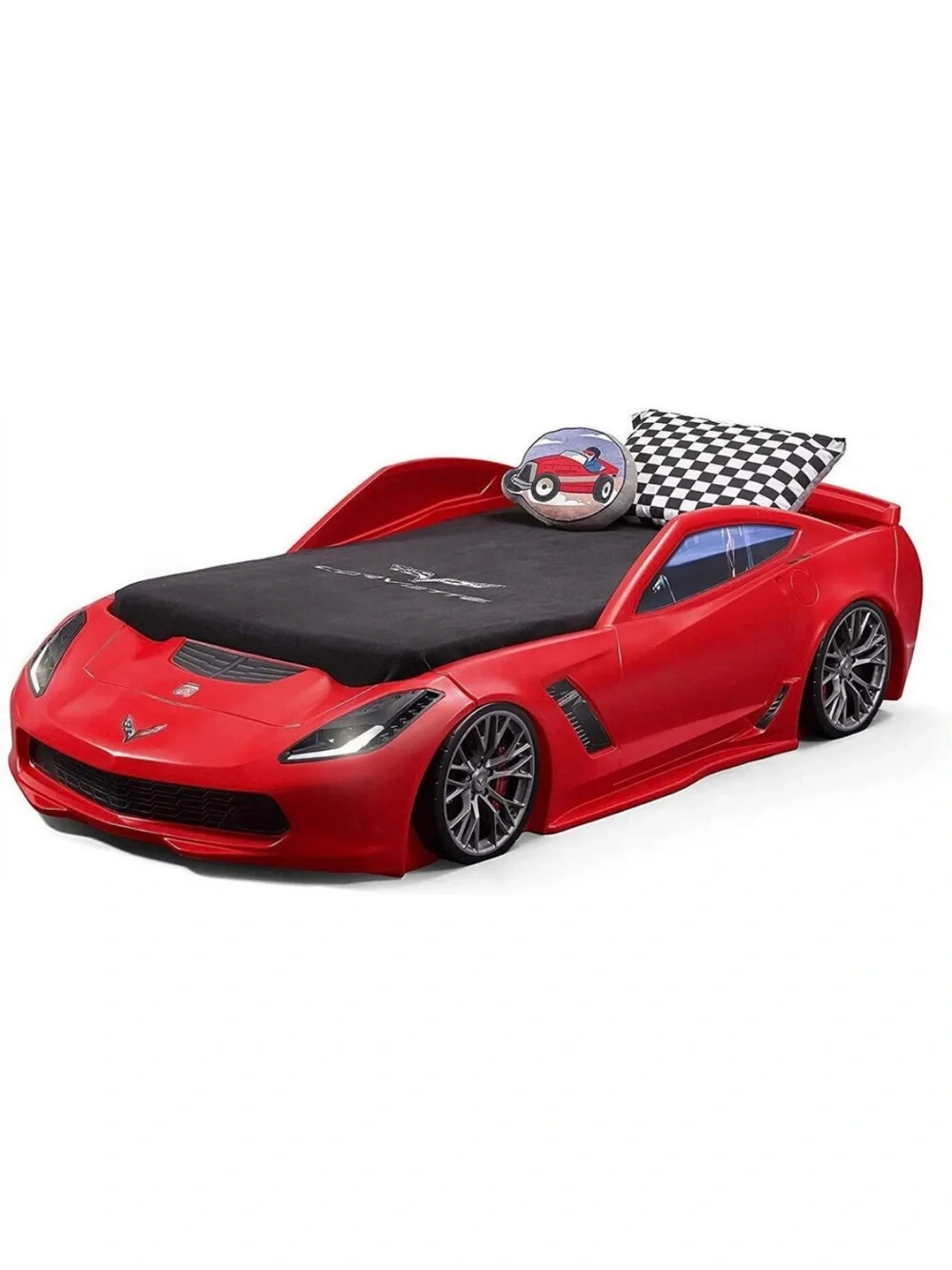 Step2 Corvette Convertible Toddler to Twin Bed with Working HeadLights Red